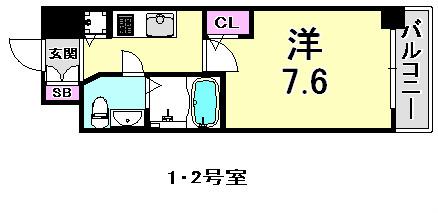 S-RESIDENCE神戸磯上通(1K/12階)の間取り写真