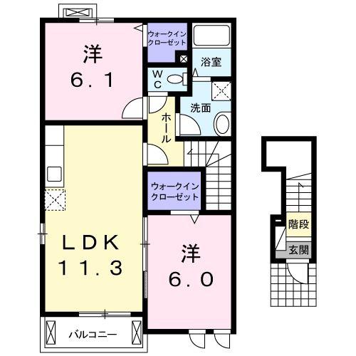 ファインD(2LDK/2階)の間取り写真