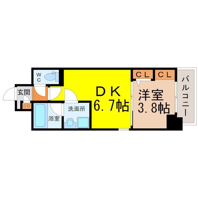ポルタニグラ大須(1DK/9階)の間取り写真