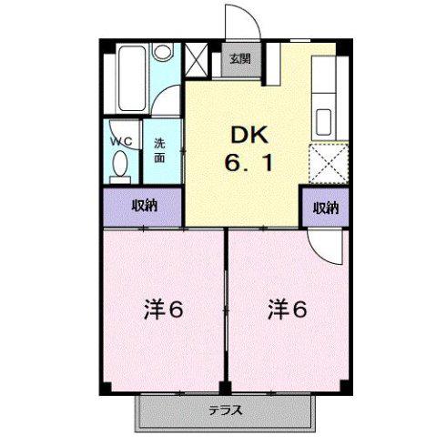 ラフォーレ新正B(2DK/1階)の間取り写真