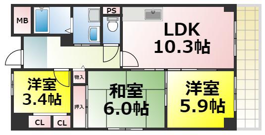 グランファミールさくらがわ(2SLDK/8階)の間取り写真