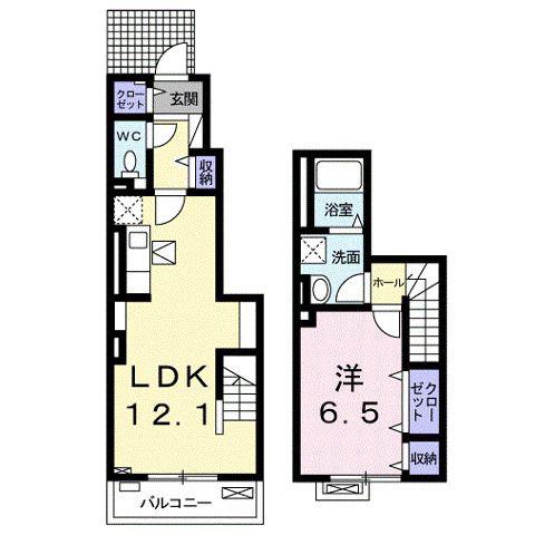 ローズエクラII(1LDK/1階)の間取り写真
