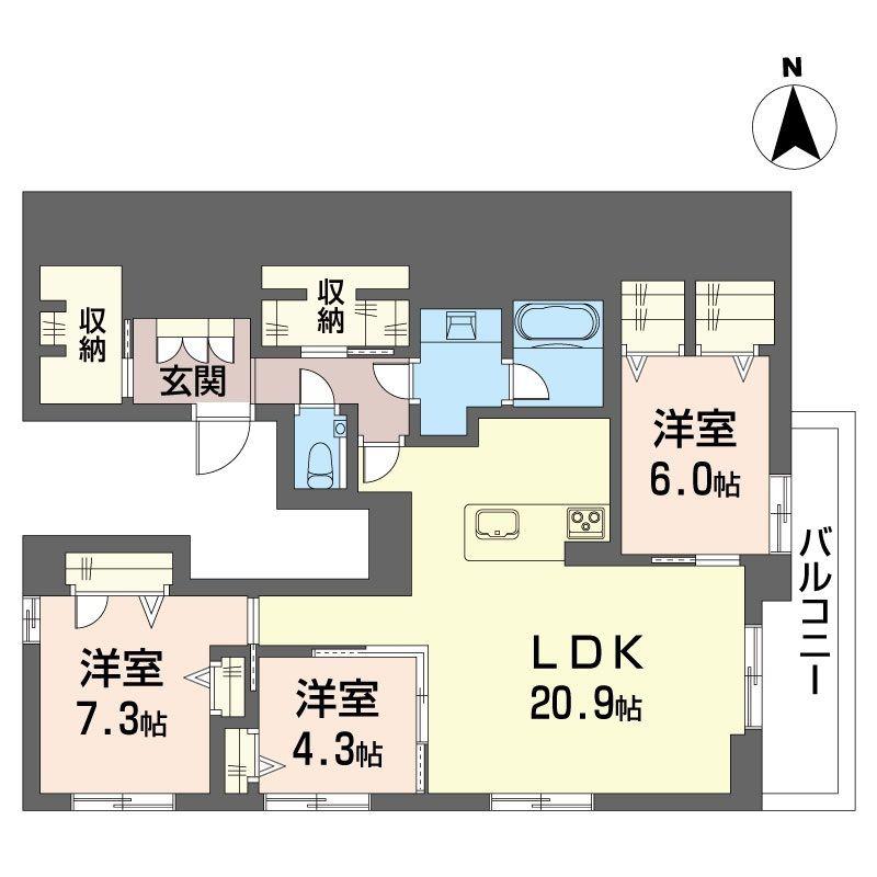SUレジデンス若松町(3LDK/3階)の間取り写真