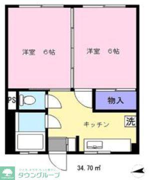 ハイツ北野(2K/2階)の間取り写真