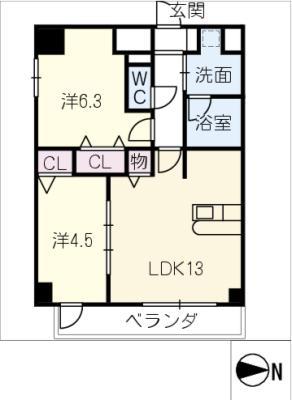 ADEL DORF本郷(2LDK/6階)の間取り写真