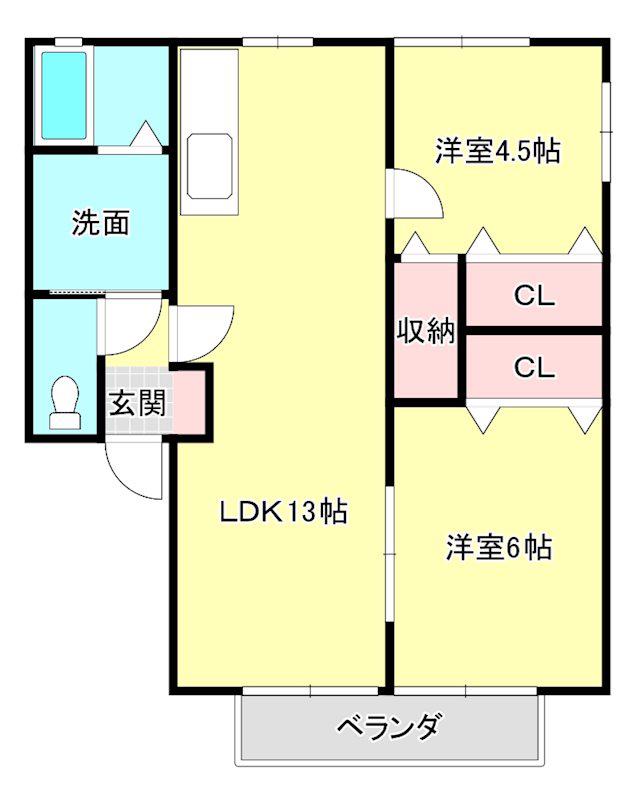 WAKABA B棟(2LDK/1階)の間取り写真