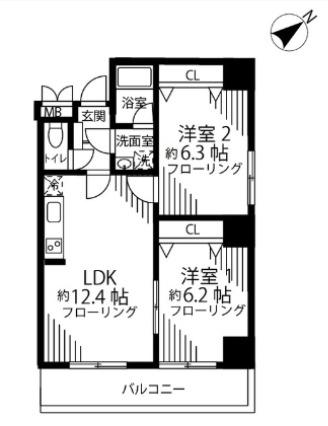 SKY RESIDENCE(2LDK/5階)の間取り写真