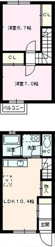 シンフォニア(2LDK/2階)の間取り写真