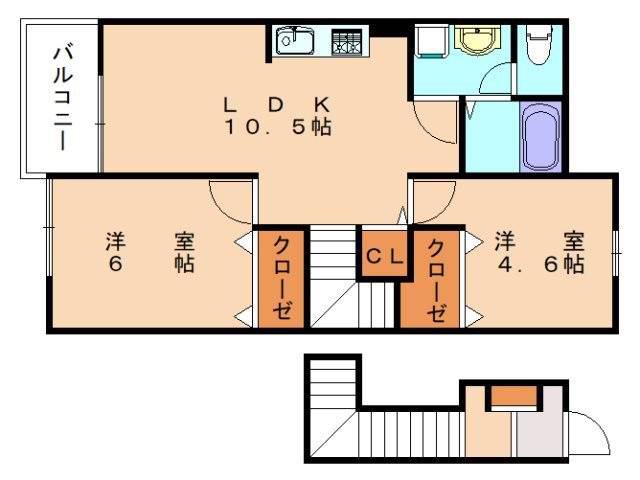 ウェイホームあまづつみB(2LDK/2階)の間取り写真
