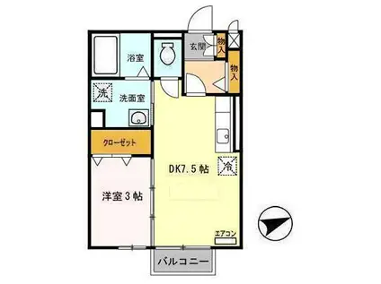 セジュール・モナリエK(1DK/2階)の間取り写真