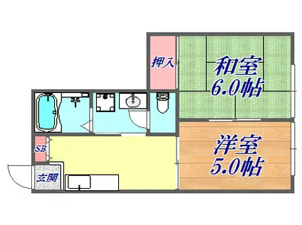 ルシエール平野C棟(2DK/1階)の間取り写真