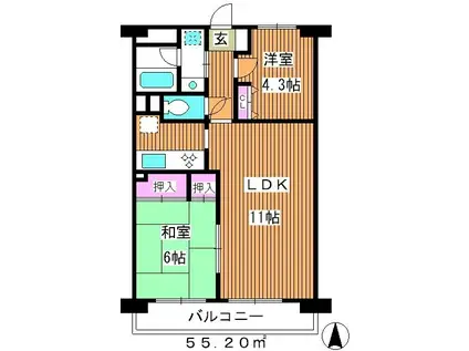 レーベンハイム中板橋(2LDK/3階)の間取り写真