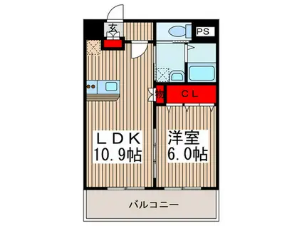 フラット・ハラ氷川(1LDK/6階)の間取り写真