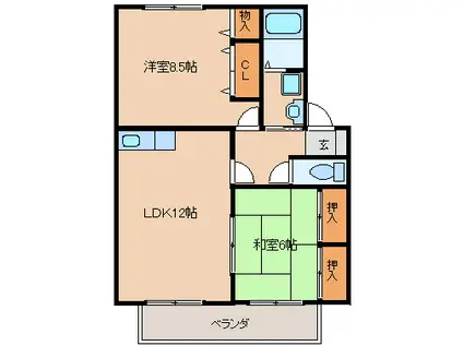 ハイネス迎野(2LDK/1階)の間取り写真