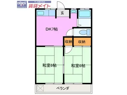 サンコーポ林(2DK/3階)の間取り写真