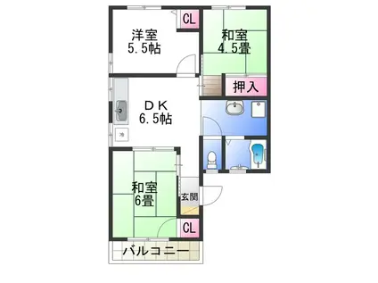 ロイヤルもずA棟(3DK/2階)の間取り写真