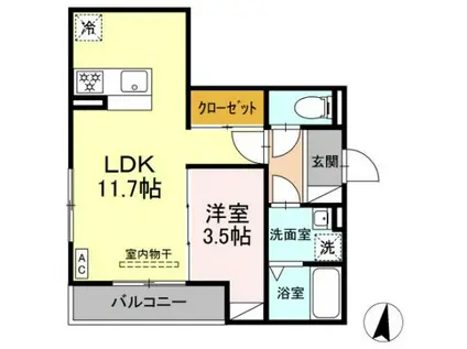 D-CRINUM 下土狩(1LDK/2階)の間取り写真