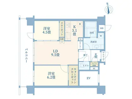 アンビシャスマンション浮間舟渡(2LDK/2階)の間取り写真