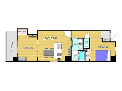 ピアッツァレント今井町(2LDK/4階)の間取り写真