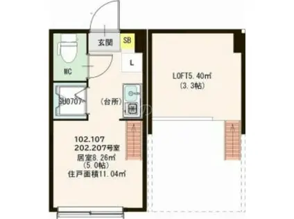 ハーモニーテラス大井II(ワンルーム/1階)の間取り写真