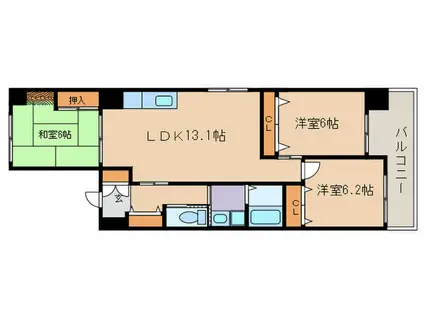 フレア五条(3LDK/6階)の間取り写真