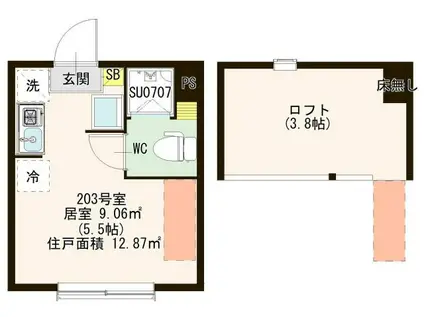 ブライト弥生(ワンルーム/2階)の間取り写真