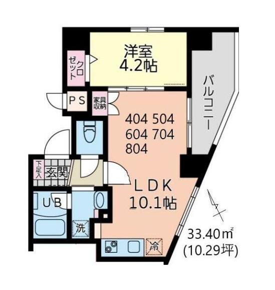 イーストサイド(1LDK/8階)の間取り写真