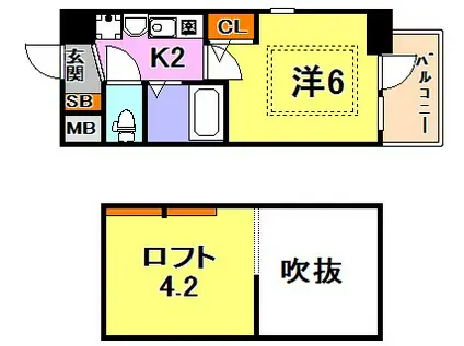 エステムコート三宮駅前ラ・ドゥー(1K/7階)の間取り写真