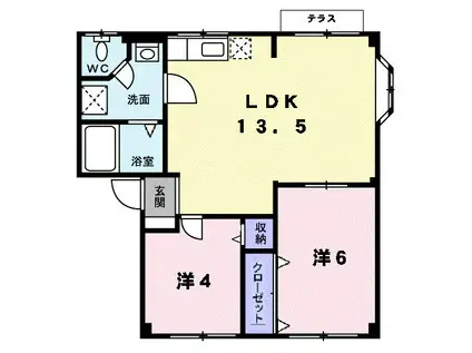 シティハイツ井田 A(2LDK/1階)の間取り写真