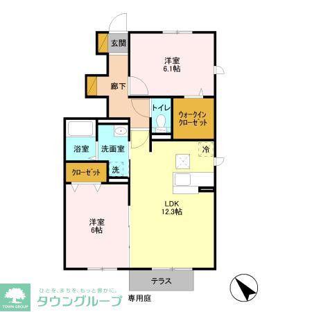 あさひ参番館(2LDK/1階)の間取り写真