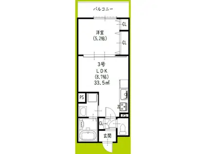 クリエオーレ菊水町(1LDK/3階)の間取り写真