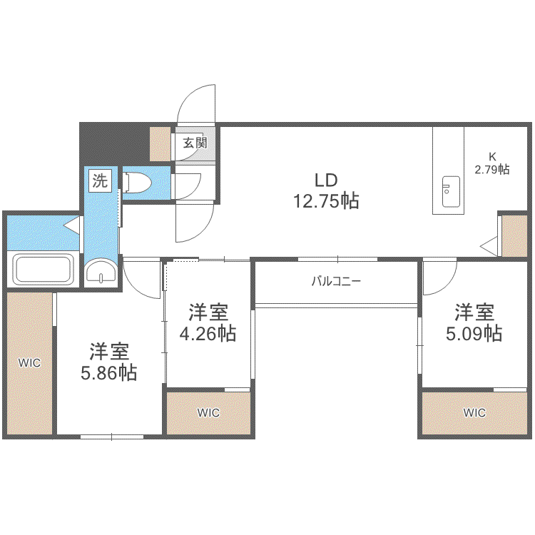 イール八軒(3LDK/3階)の間取り写真
