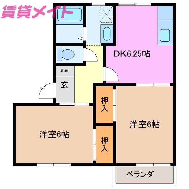 ハイツ八千代台B棟(2DK/2階)の間取り写真