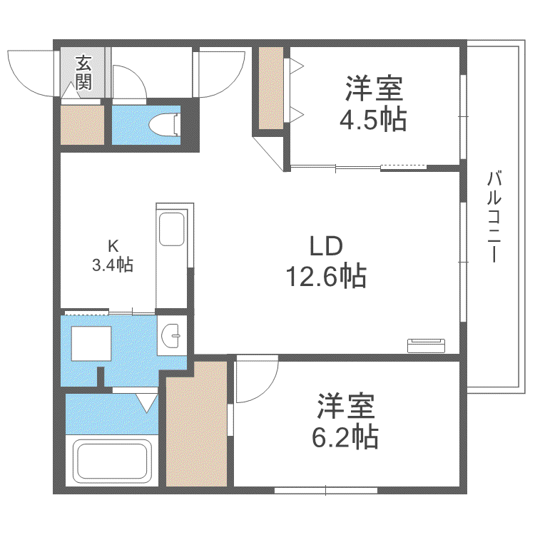 SOLEIL元町(2LDK/4階)の間取り写真