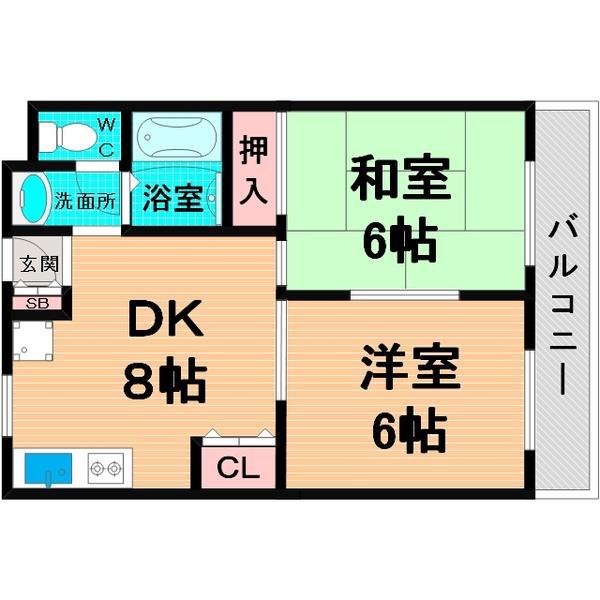 リバーサイドニッシン城東ハイツ(2LDK/2階)の間取り写真