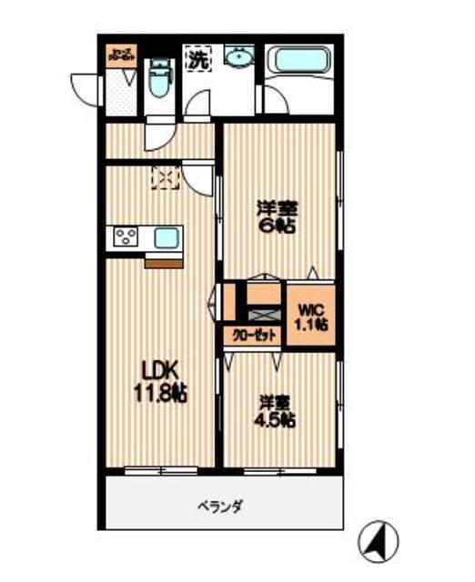 ラ カーザ ドルチェ(2LDK/2階)の間取り写真