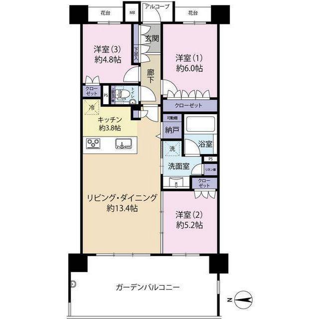 ISLANDCITY THE GARDEN V-II(3LDK/4階)の間取り写真