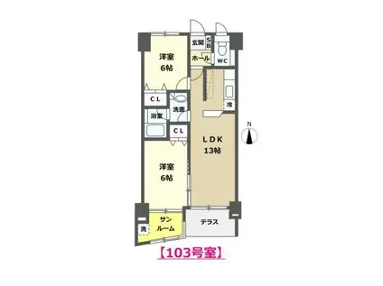 エーデルワイス(2LDK/1階)の間取り写真