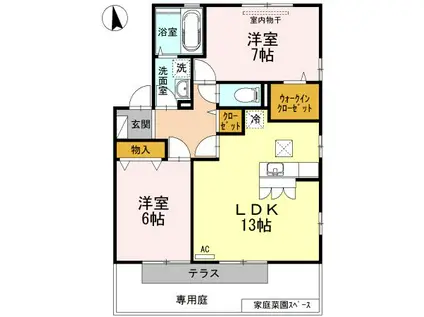 グランフォートD棟(2LDK/1階)の間取り写真