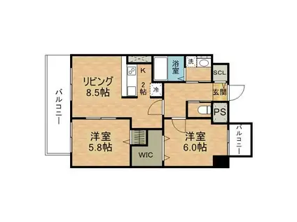 エヴァーグリーン思案橋(2LDK/15階)の間取り写真