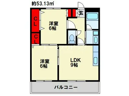 プラージュ門司港(2LDK/2階)の間取り写真