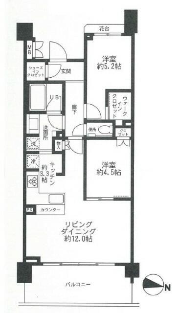 マジェスティハウス新宿御苑パークナード(2LDK/2階)の間取り写真