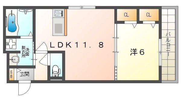 GLANZ馬場町(1LDK/2階)の間取り写真