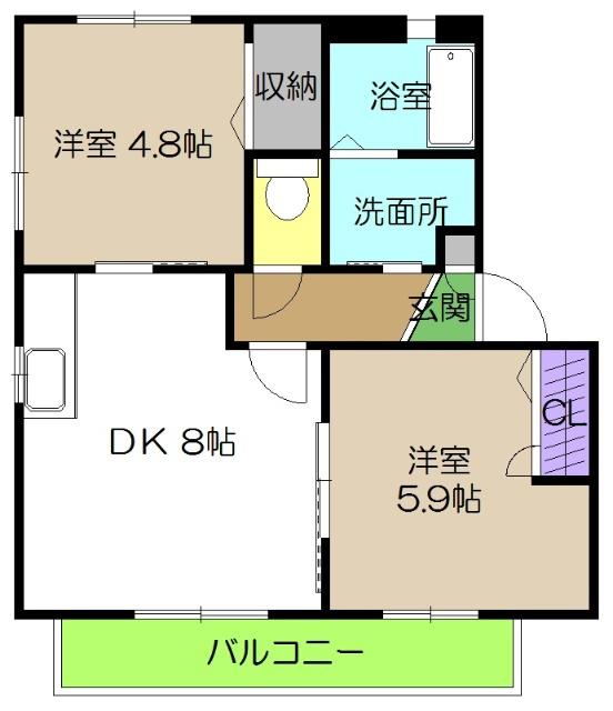 ダイヤメゾンA棟(2DK/2階)の間取り写真