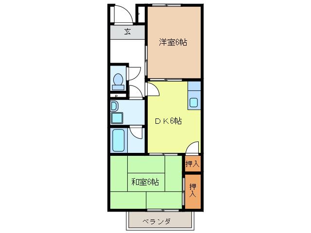 エスポワヒルズ五和野(2DK/1階)の間取り写真