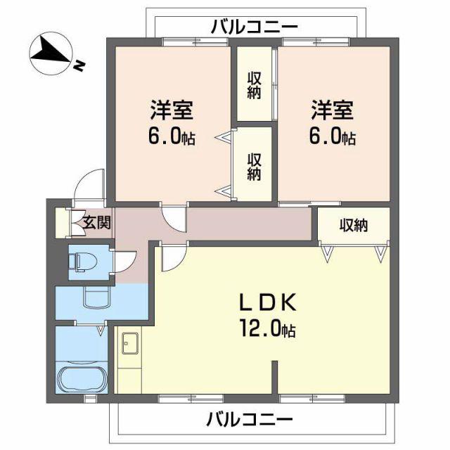 サンガーデンひあさ C棟(2LDK/2階)の間取り写真