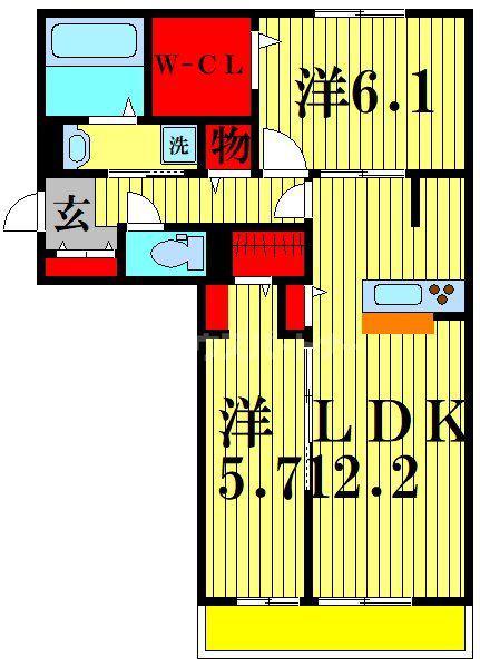グランテージ海神I(2LDK/1階)の間取り写真