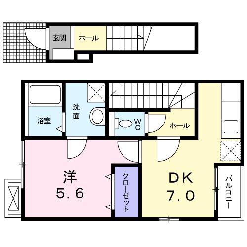 ファインヴィラ(1DK/2階)の間取り写真