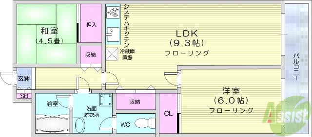 伊澤竹に雀ビル(2LDK/4階)の間取り写真