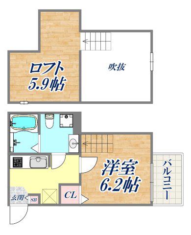SKY GRACA 御蔵通(1K/1階)の間取り写真
